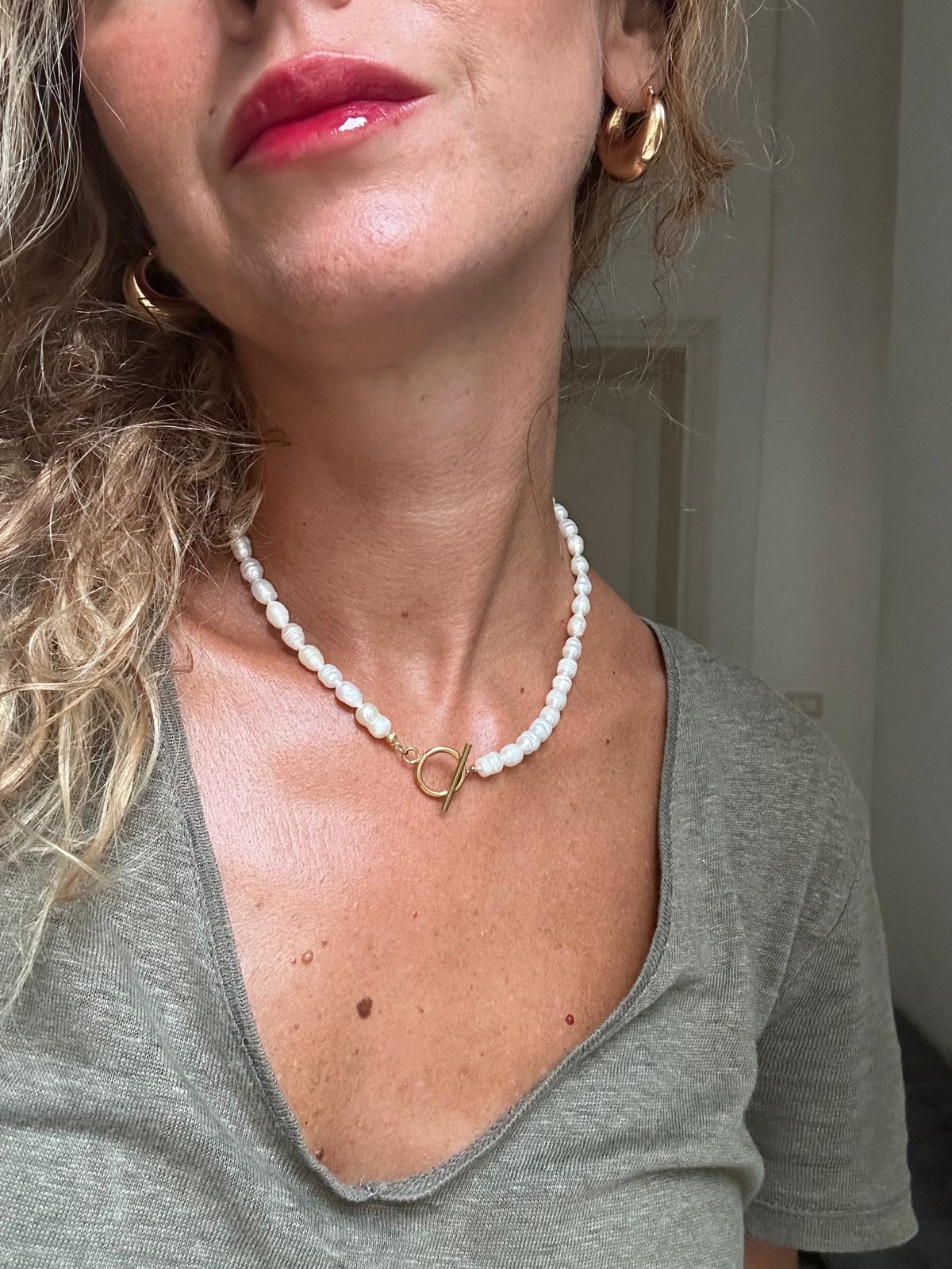 Collana in acciaio inossidabile e perle anallergica e waterproof "Purezza"